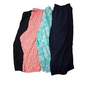 ALIA PLUS Women's 16W Navy Blue Floral Aqua Stripe‎ Wide Leg Lounge Pants Lot